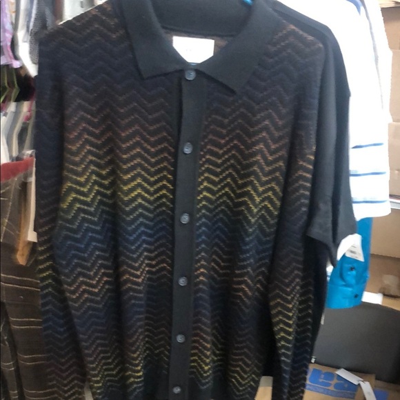 NNO7 Black Chevron Knit Cardigan Sweater - Picture 1 of 9